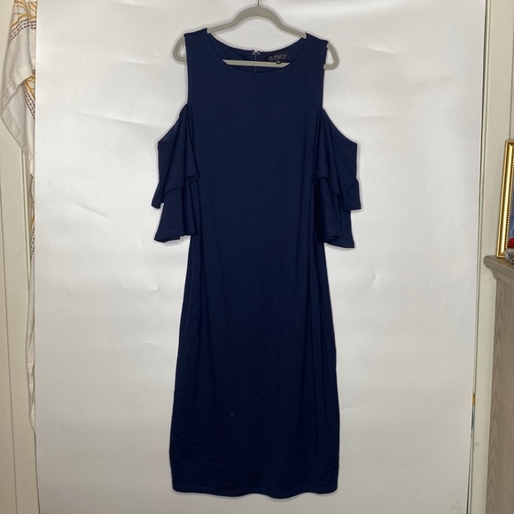 Eloquii Women's Blue Cold Shoulder Formal Flowy Midi Dress Stretch size 20 - Picture 2 of 12